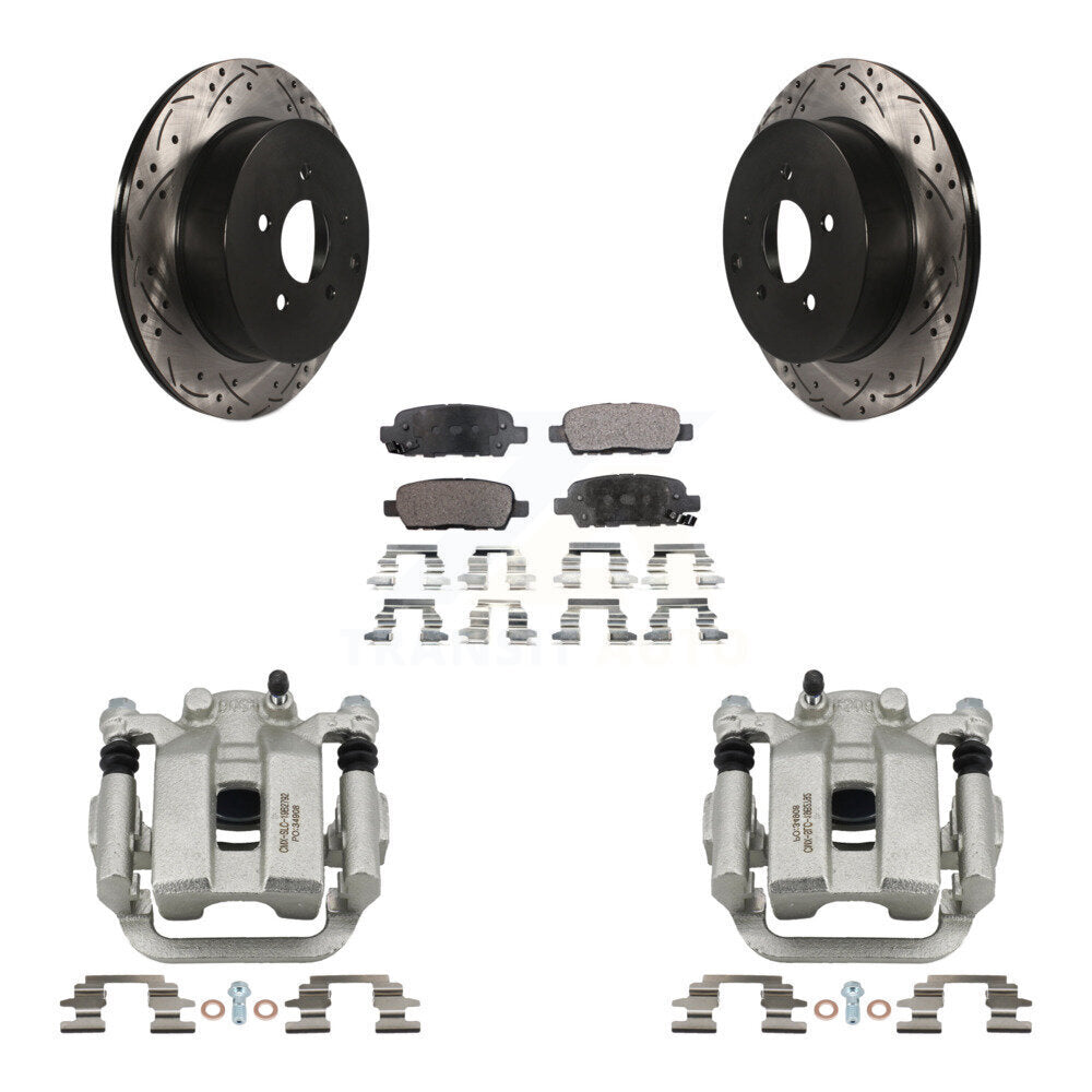 Rear Brake Coated Caliper Drill Slot Rotor Semi-Metallic Pad Kit For Nissan Murano Quest KCD-100626P