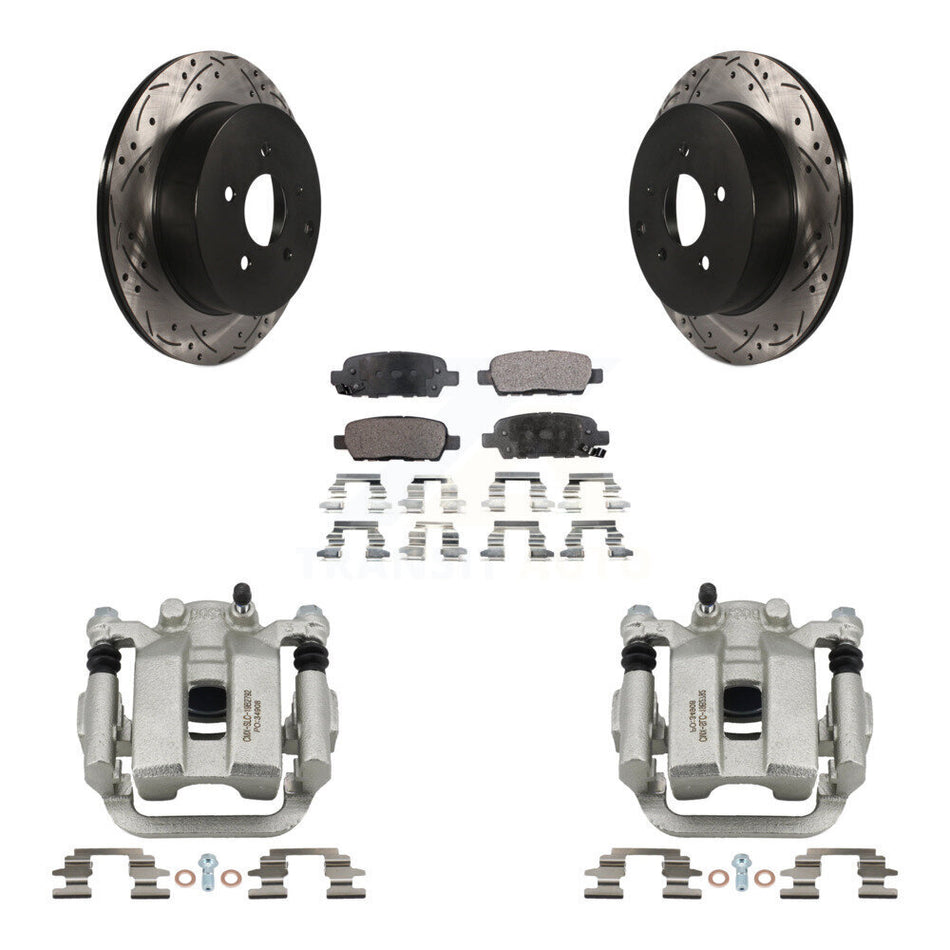 Rear Brake Coated Caliper Drill Slot Rotor Semi-Metallic Pad Kit For Nissan Murano Quest KCD-100626P