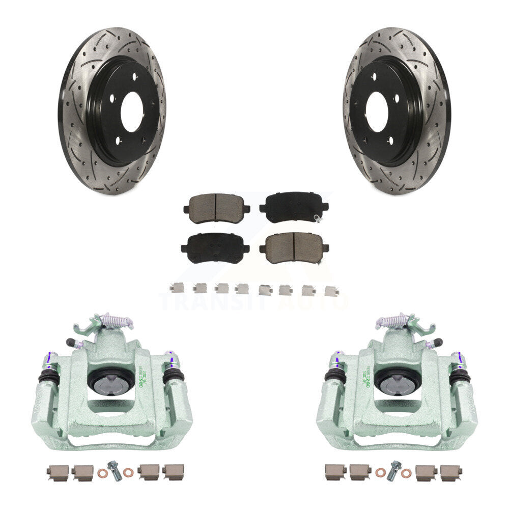 Rear Disc Brake Coated Caliper Drilled Slotted Rotors And Ceramic Pads Kit For Chrysler Town & Country Dodge Grand Caravan Volkswagen Routan Ram C/V KCD-100627C by Transit Auto