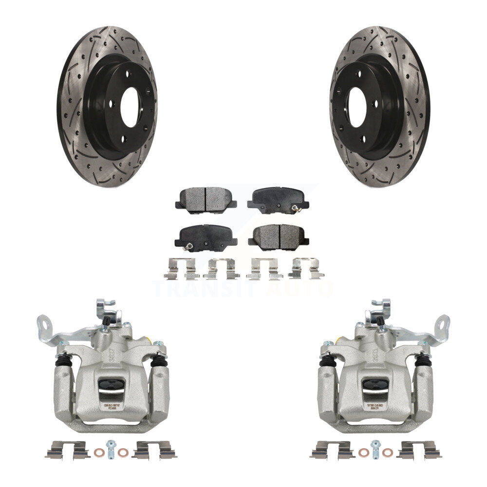 Rear Brake Coated Caliper Drilled Slot Rotor Semi-Metallic Pad Kit For 2014-2015 Mazda 6 KCD-100627P