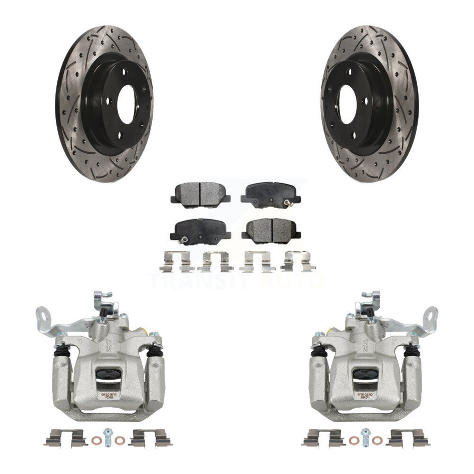 Rear Brake Coated Caliper Drilled Slot Rotor Semi-Metallic Pad Kit For 2014-2015 Mazda 6 KCD-100627P