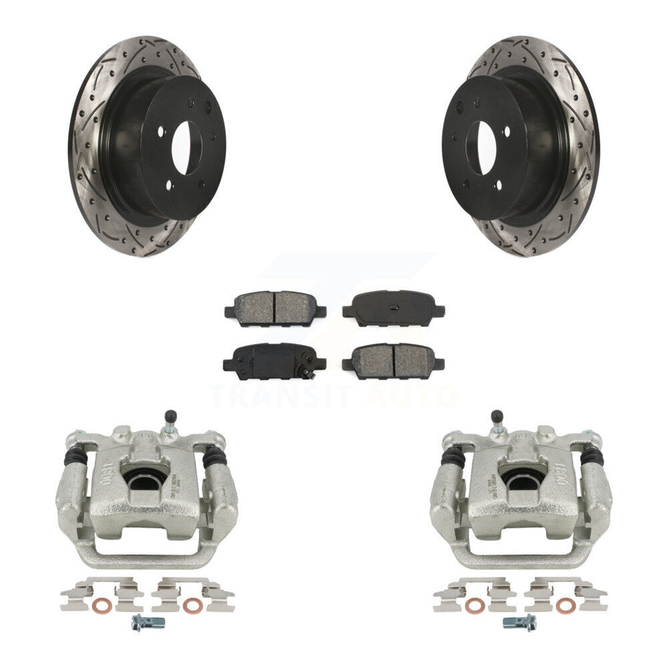 Rear Disc Brake Coated Caliper Drilled Slotted Rotors And Semi-Metallic Pads Kit For Nissan Altima Maxima KCD-100627S