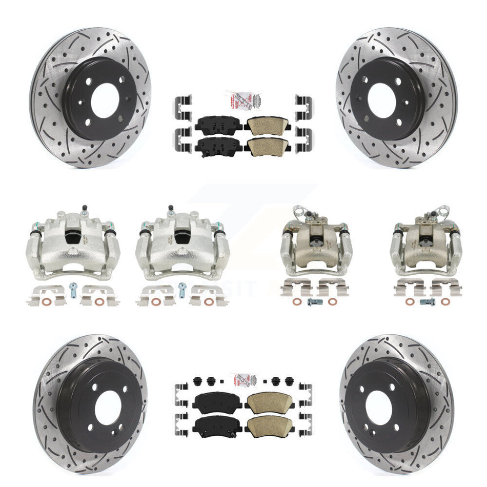 Front Rear Disc Brake Coated Caliper Drilled Slotted Rotors And Ceramic Pads Kit (10Pc) For Kia Rio KCD-100628N