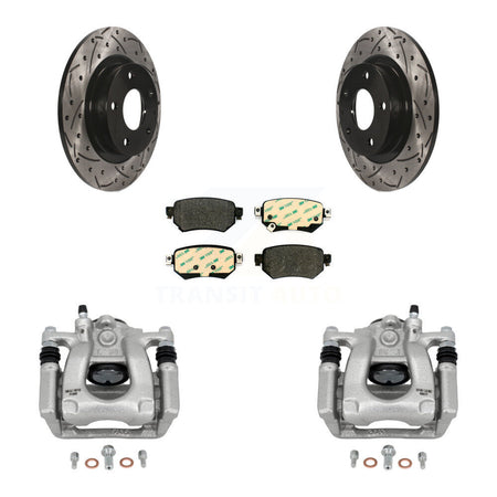 Rear Brake Coated Caliper Drilled Slot Rotor Semi-Metallic Pad Kit For 2016-2021 Mazda 6 KCD-100628P