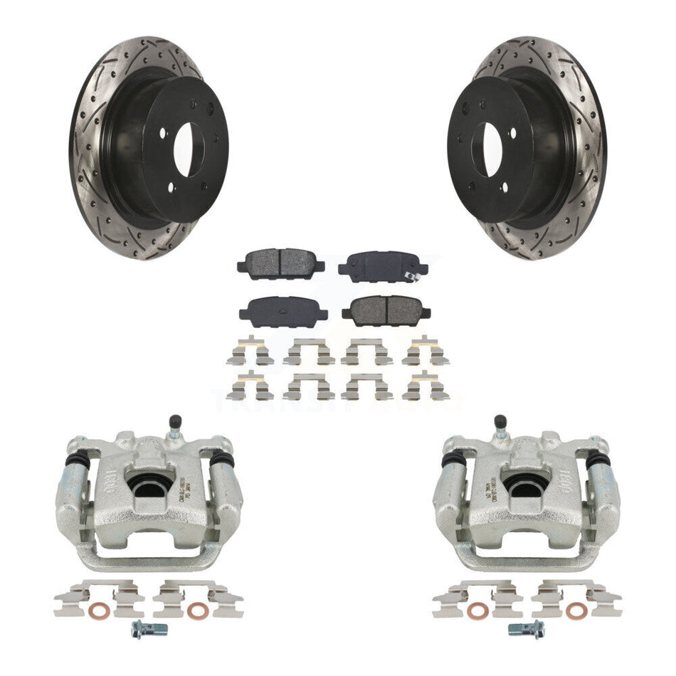 Rear Disc Brake Coated Caliper Drilled Slotted Rotors And Semi-Metallic Pads Kit For Nissan Altima Maxima KCD-100628S