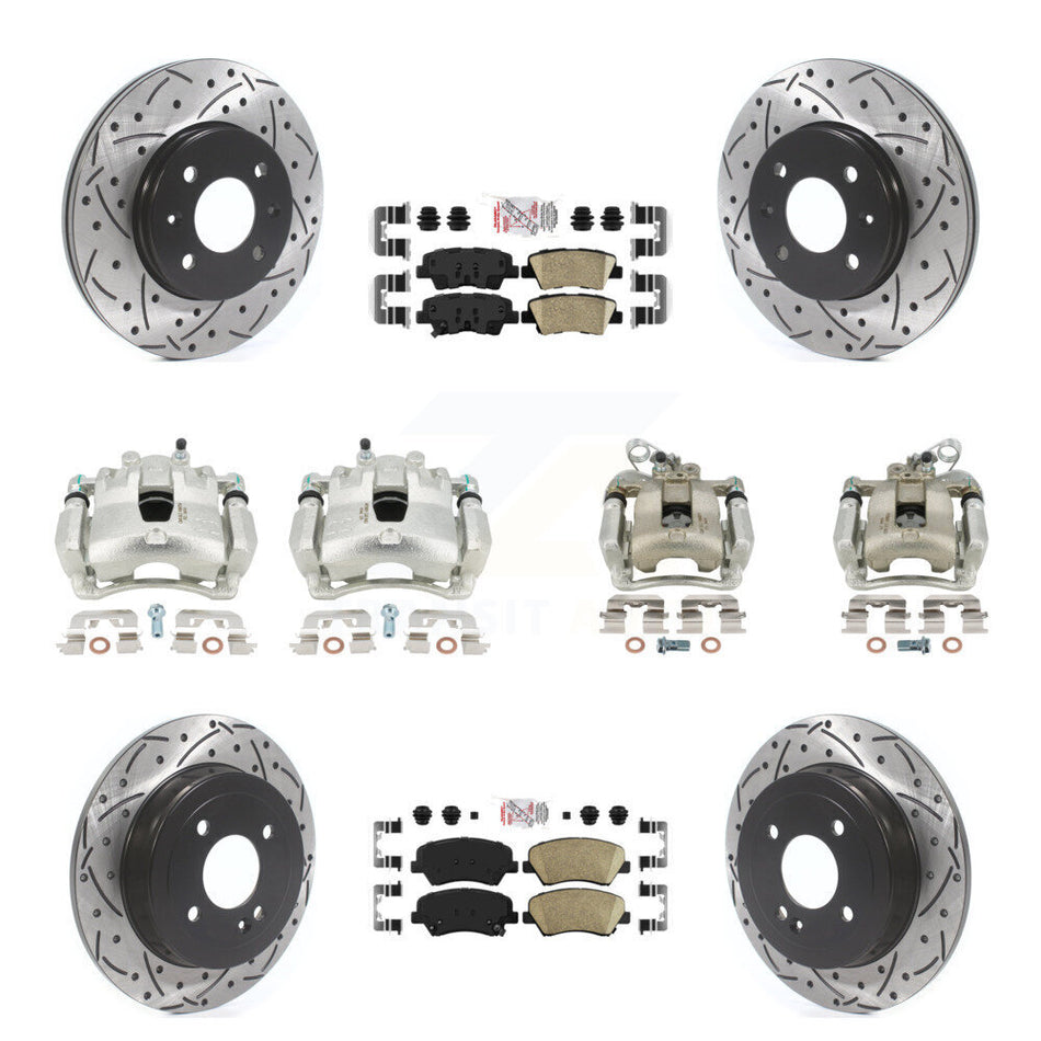 Front Rear Disc Brake Coated Caliper Drilled Slotted Rotors And Ceramic Pads Kit (10Pc) For Kia Rio KCD-100629N