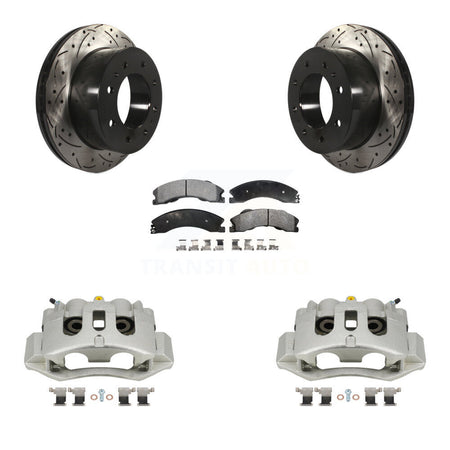 Rear Brake Caliper Drill Slot Rotors Semi-Metallic Pad Kit For GMC Chevrolet Sierra 2500 KCD-100629P