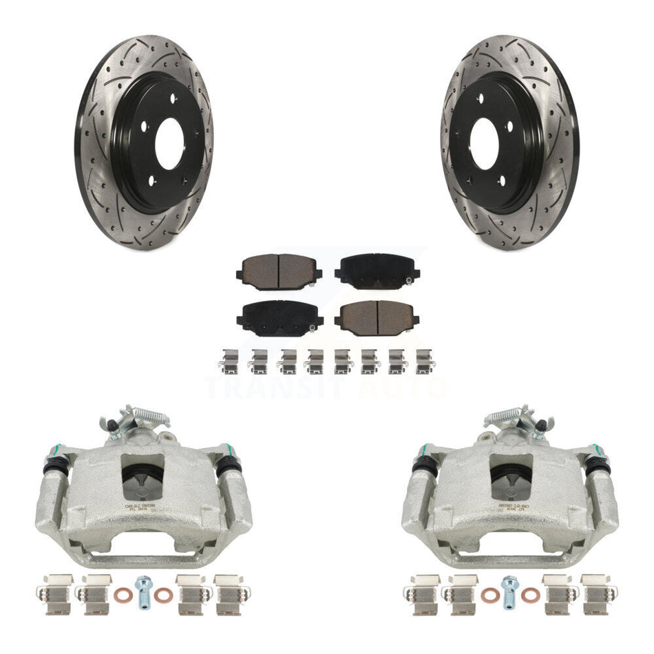 Rear Disc Brake Coated Caliper Drilled Slotted Rotors And Ceramic Pads Kit For 2017-2018 Dodge Grand Caravan With Single Piston Front KCD-100630C