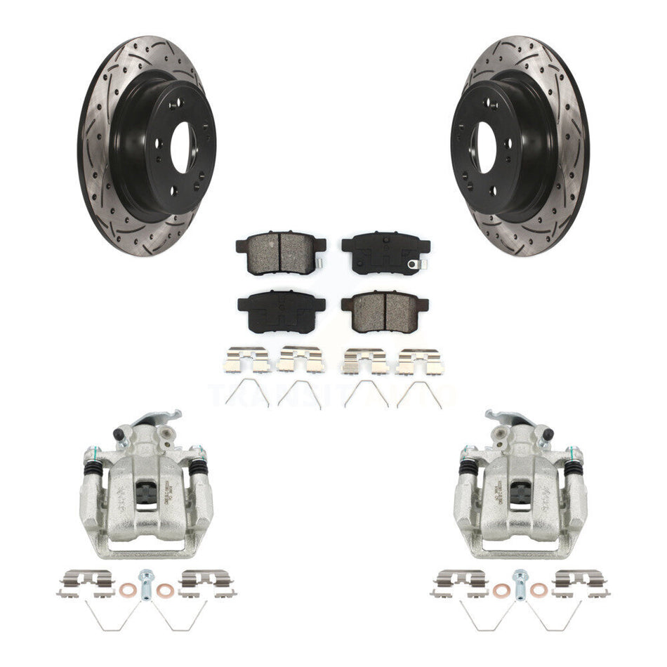 Rear Brake Caliper Drill Slotted Rotors Semi-Metallic Pad Kit For Honda Accord Acura TSX KCD-100630S