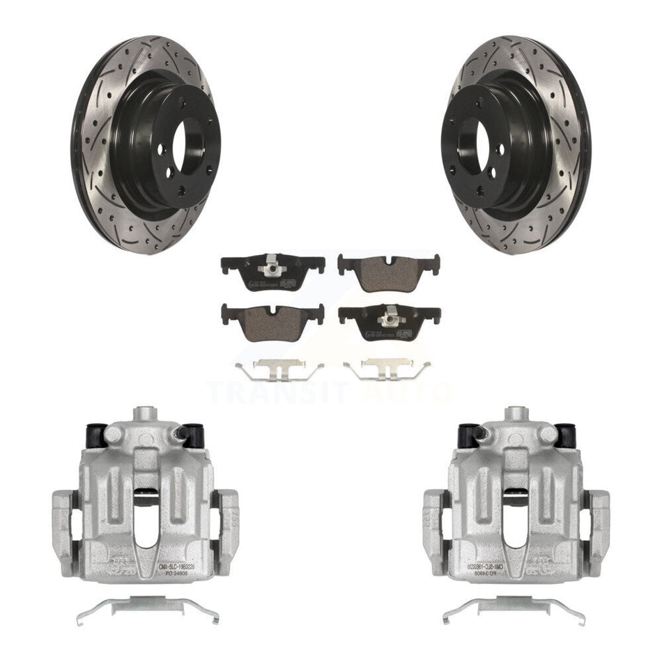 Rear Disc Brake Coated Caliper Drilled Slotted Rotors And Ceramic Pads Kit For 2012 BMW 328i 2.0L Without Blue Painted Calipers KCD-100630T