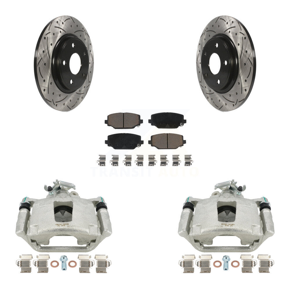 Rear Disc Brake Coated Caliper Drilled Slotted Rotors And Ceramic Pads Kit For Dodge Grand Caravan KCD-100631C by Transit Auto