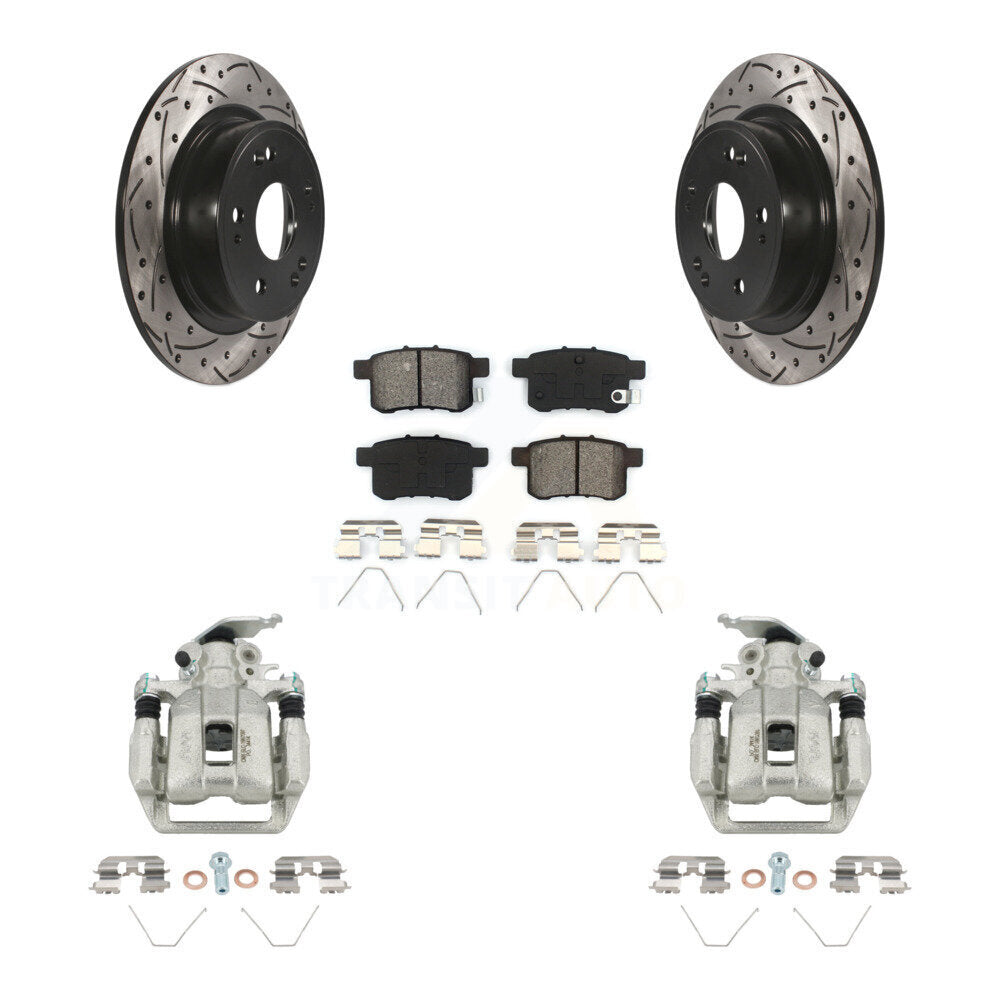 Rear Disc Brake Coated Caliper Drilled Slot Rotor Semi-Metallic Pad Kit For Honda Accord KCD-100631S