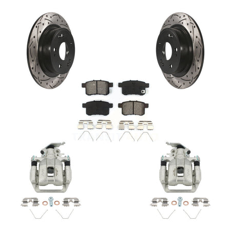 Rear Disc Brake Coated Caliper Drilled Slot Rotor Semi-Metallic Pad Kit For Honda Accord KCD-100631S