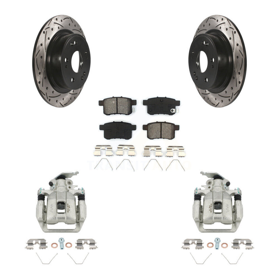 Rear Disc Brake Coated Caliper Drilled Slot Rotor Semi-Metallic Pad Kit For Honda Accord KCD-100631S