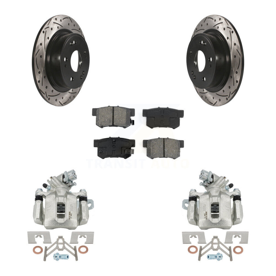 Rear Brake Coated Caliper Drill Slot Rotor Semi-Metallic Pad Kit For 2016-2018 Acura ILX KCD-100632S