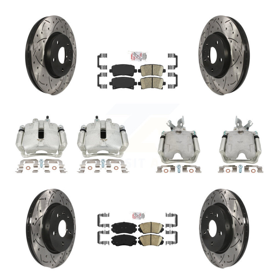 Front Rear Disc Brake Coated Caliper Drilled Slotted Rotors And Ceramic Pads Kit (10Pc) For Buick LaCrosse Allure KCD-100633N