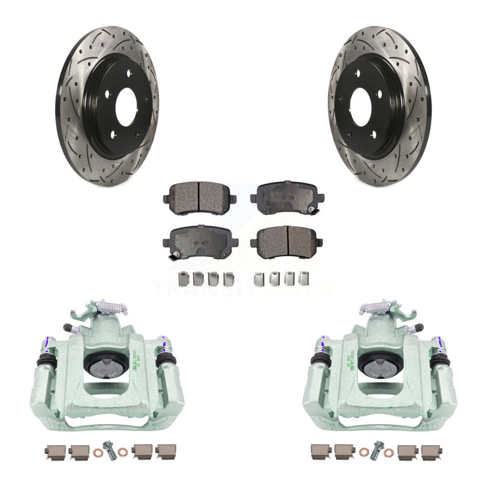 Rear Disc Brake Coated Caliper Drilled Slotted Rotors And Semi-Metallic Pads Kit For Chrysler Town & Country Dodge Grand Caravan Volkswagen Routan Ram C/V KCD-100633P