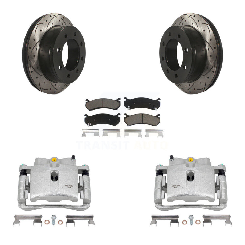 Rear Disc Brake Coated Caliper Drilled Slotted Rotors And Ceramic Pads Kit For Chevrolet Silverado 2500 HD GMC Sierra 3500 Classic Suburban Yukon XL Avalanche KCD-100634C
