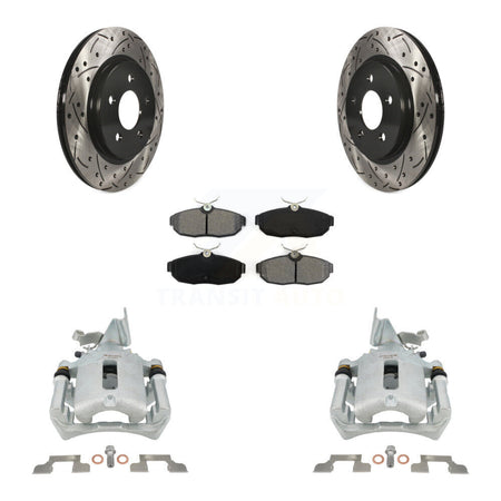 Rear Disc Brake Coated Caliper Drilled Slot Rotor Semi-Metallic Pad Kit For Ford Mustang KCD-100634S