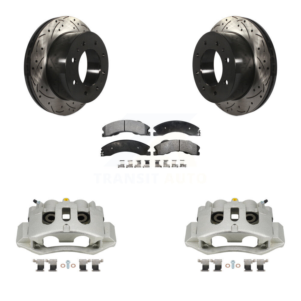 Rear Brake Caliper Drill Slotted Rotors Ceramic Pad Kit For GMC Chevrolet Sierra 2500 HD KCD-100634T