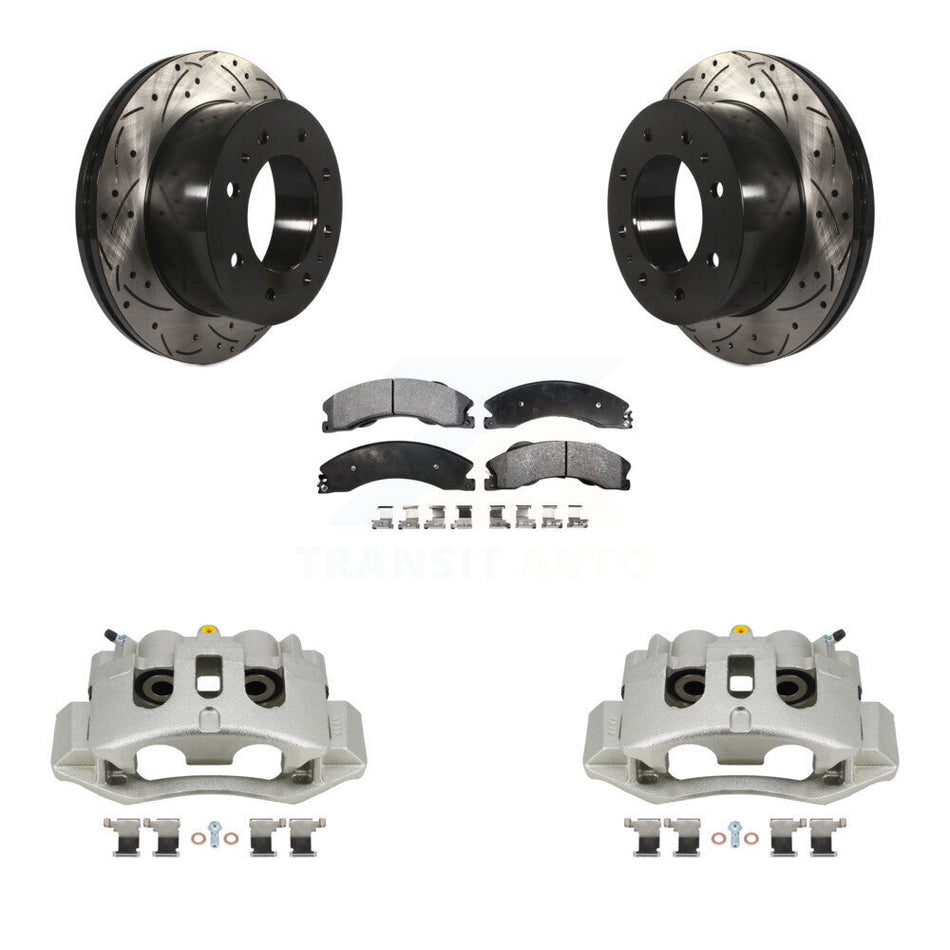 Rear Brake Caliper Drill Slotted Rotors Ceramic Pad Kit For GMC Chevrolet Sierra 2500 HD KCD-100634T