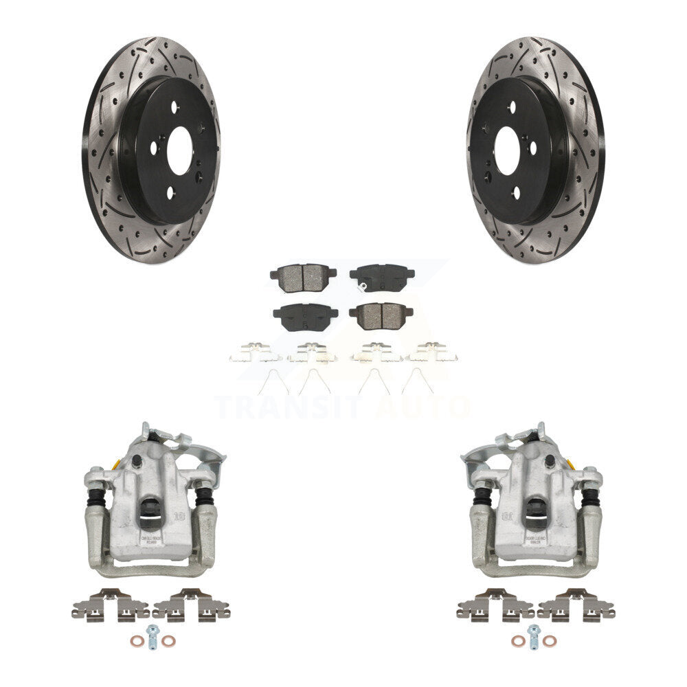 Rear Brake Coat Caliper Drill Slot Rotors Semi-Metallic Pad Kit For Toyota Prius Plug-In KCD-100635S