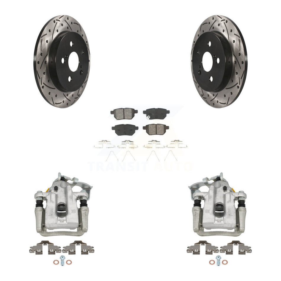 Rear Brake Coat Caliper Drill Slot Rotors Semi-Metallic Pad Kit For Toyota Prius Plug-In KCD-100635S