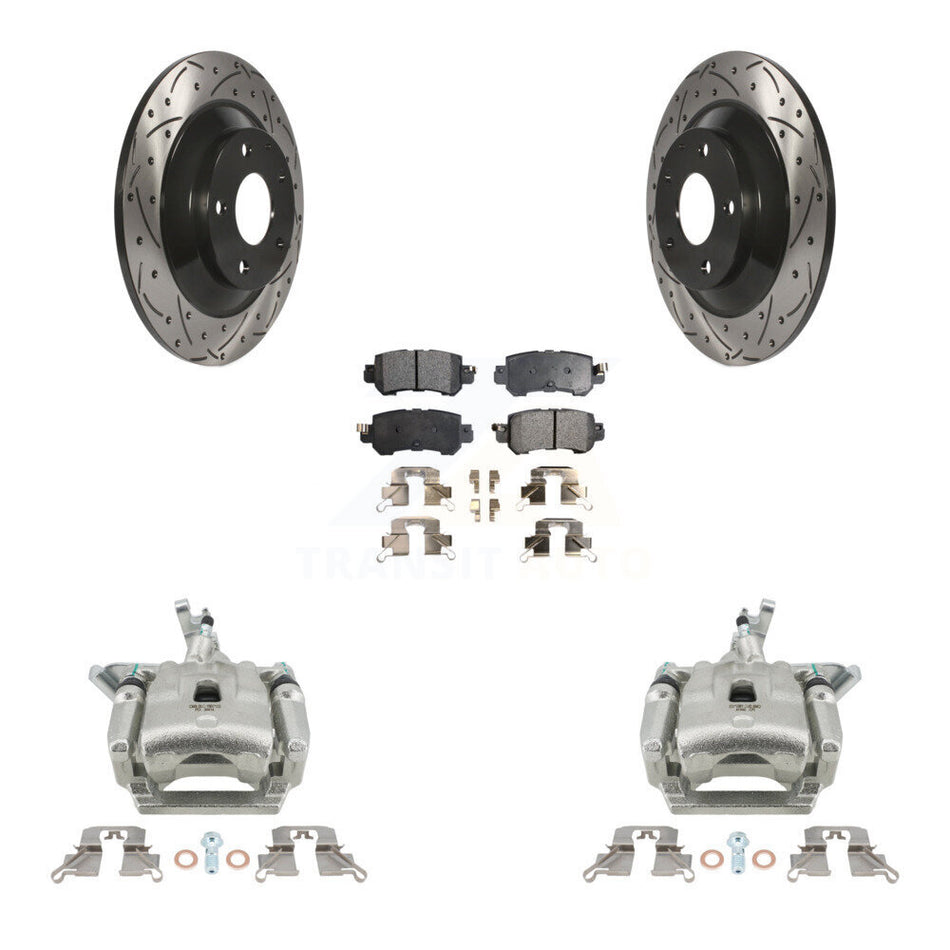 Rear Disc Brake Coated Caliper Drill Slot Rotor Ceramic Pad Kit For 2013-2015 Mazda CX-5 KCD-100635T