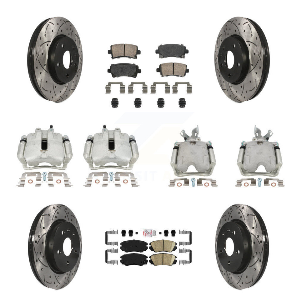 Front Rear Disc Brake Coated Caliper Drilled Slotted Rotors And Ceramic Pads Kit (10Pc) For Buick LaCrosse Allure KCD-100636N