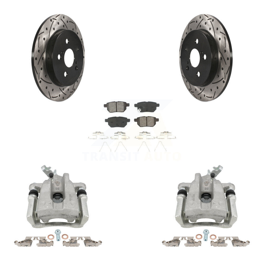 Rear Brake Caliper Drill Slot Rotor Semi-Metallic Pad Kit For Toyota Corolla Matrix Vibe KCD-100636S