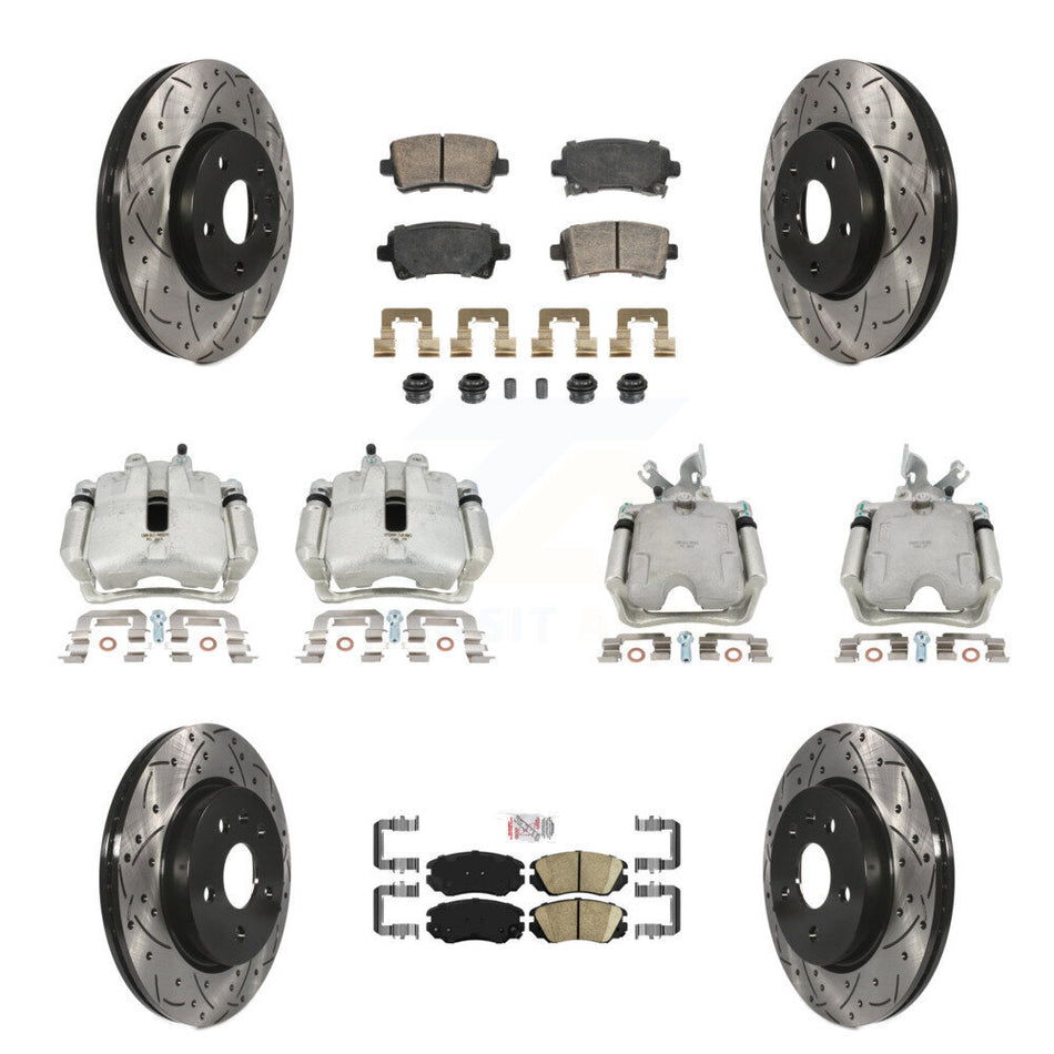 Front Rear Disc Brake Coated Caliper Drilled Slotted Rotors And Ceramic Pads Kit (10Pc) For 2010-2011 Buick LaCrosse Excluding Vehicles Manufactured In Mexico KCD-100637N