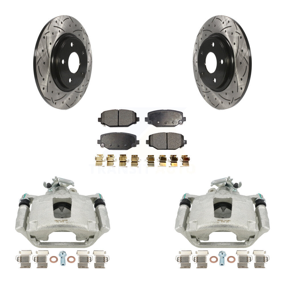 Rear Disc Brake Coated Caliper Drilled Slotted Rotors And Semi-Metallic Pads Kit For Dodge Grand Caravan KCD-100637P by Transit Auto