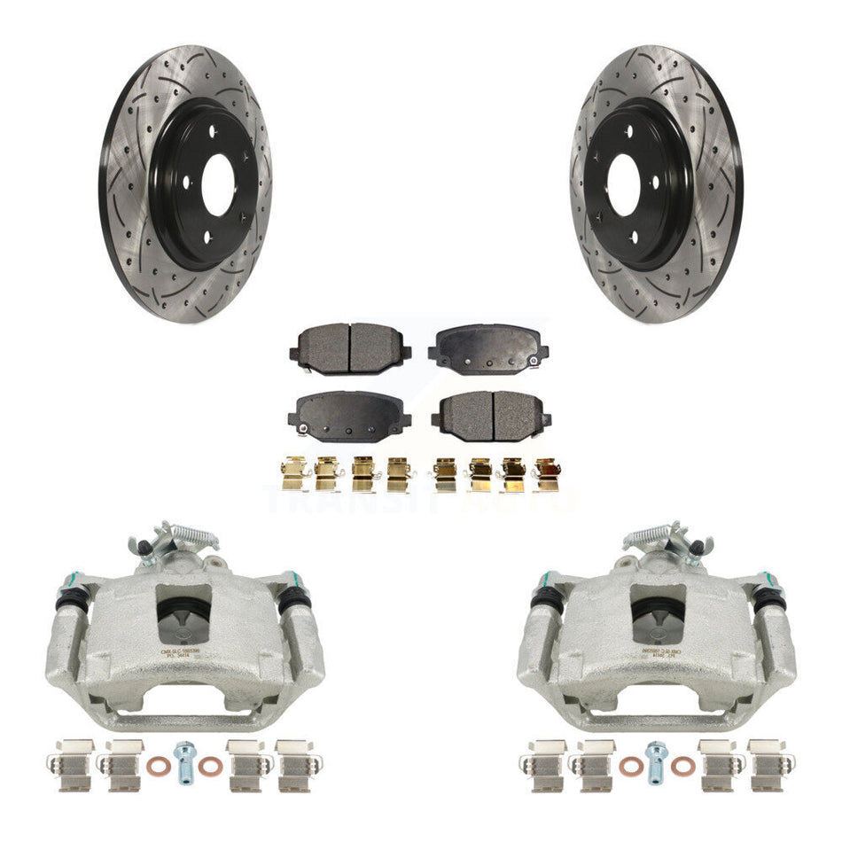 Rear Disc Brake Coated Caliper Drilled Slotted Rotors And Semi-Metallic Pads Kit For Dodge Grand Caravan KCD-100637P