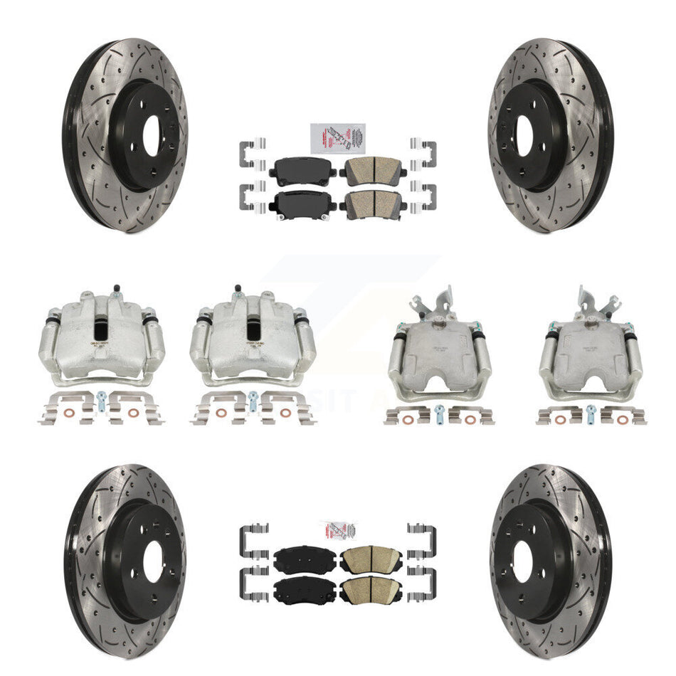 Front Rear Disc Brake Coated Caliper Drilled Slotted Rotors And Ceramic Pads Kit (10Pc) For 2010-2011 Buick LaCrosse Excluding Vehicles Manufactured In Mexico KCD-100638N