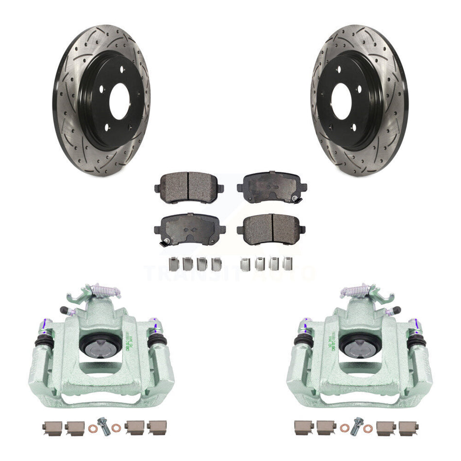 Rear Disc Brake Coated Caliper Drilled Slotted Rotors And Ceramic Pads Kit For Chrysler Town & Country Dodge Grand Caravan Volkswagen Routan Ram C/V KCD-100638T by Transit Auto