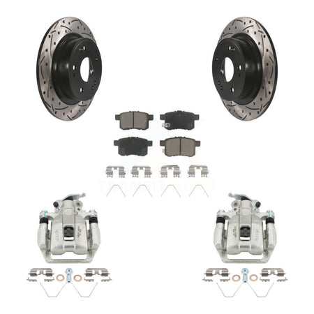 Rear Brake Coated Caliper Drill Slotted Rotor Ceramic Pad Kit For Honda Accord Acura TSX KCD-100639C