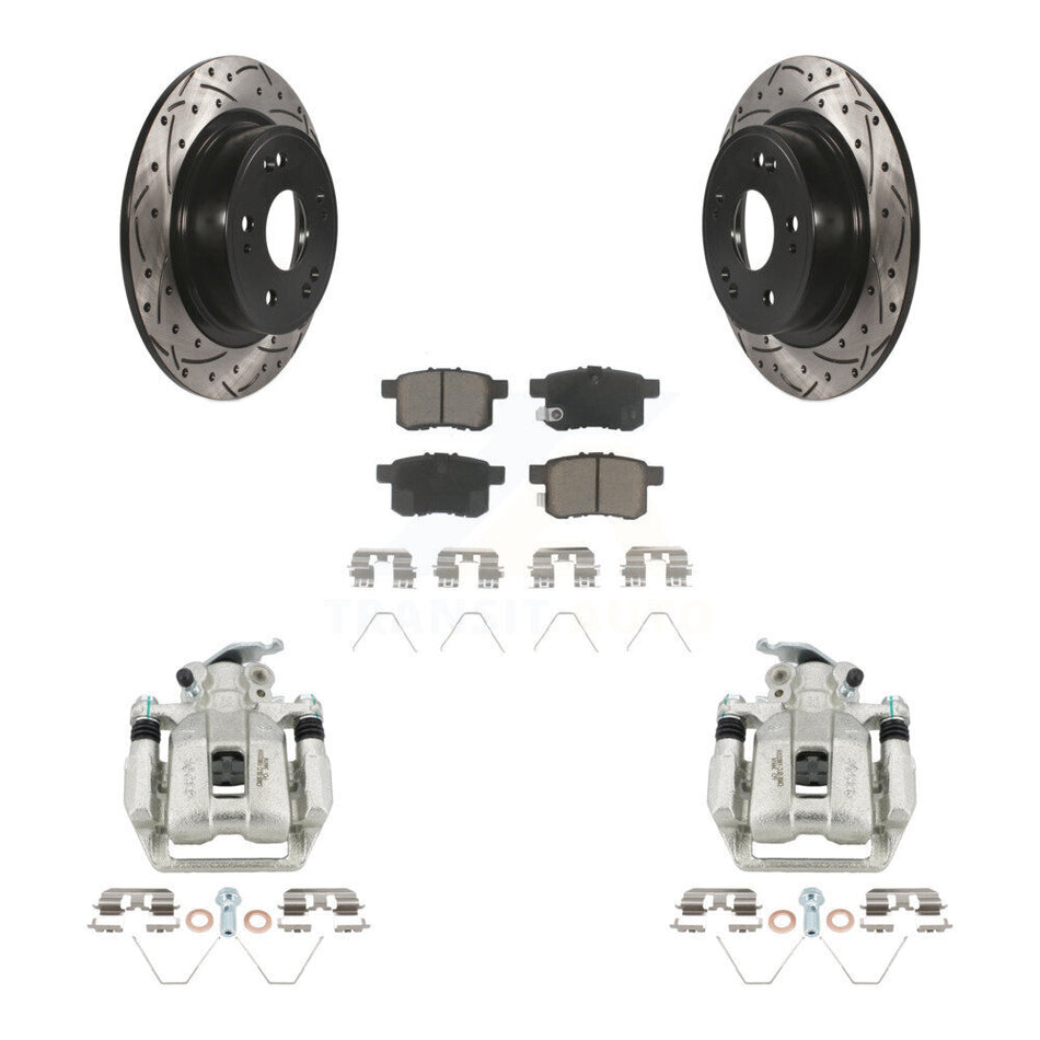 Rear Brake Coated Caliper Drill Slotted Rotor Ceramic Pad Kit For Honda Accord Acura TSX KCD-100639C