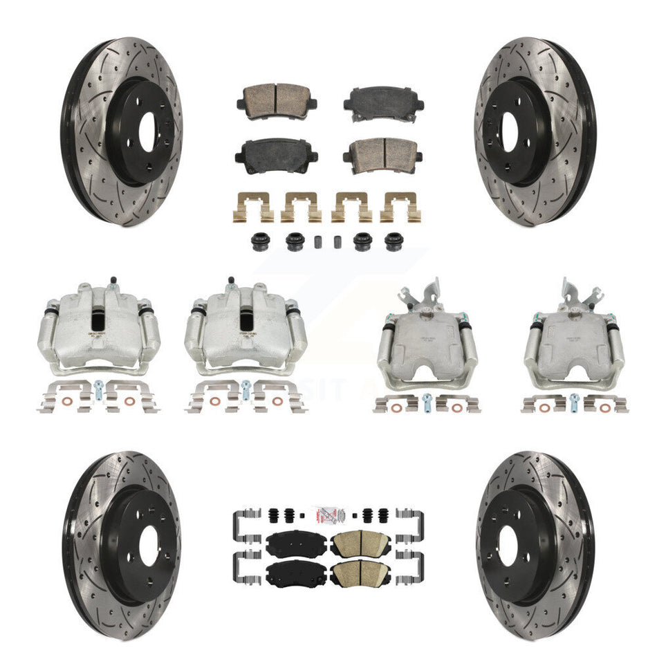 Front Rear Disc Brake Coated Caliper Drilled Slotted Rotors And Ceramic Pads Kit (10Pc) For 2010-2011 Buick LaCrosse Excluding Vehicles Manufactured In Mexico KCD-100639N