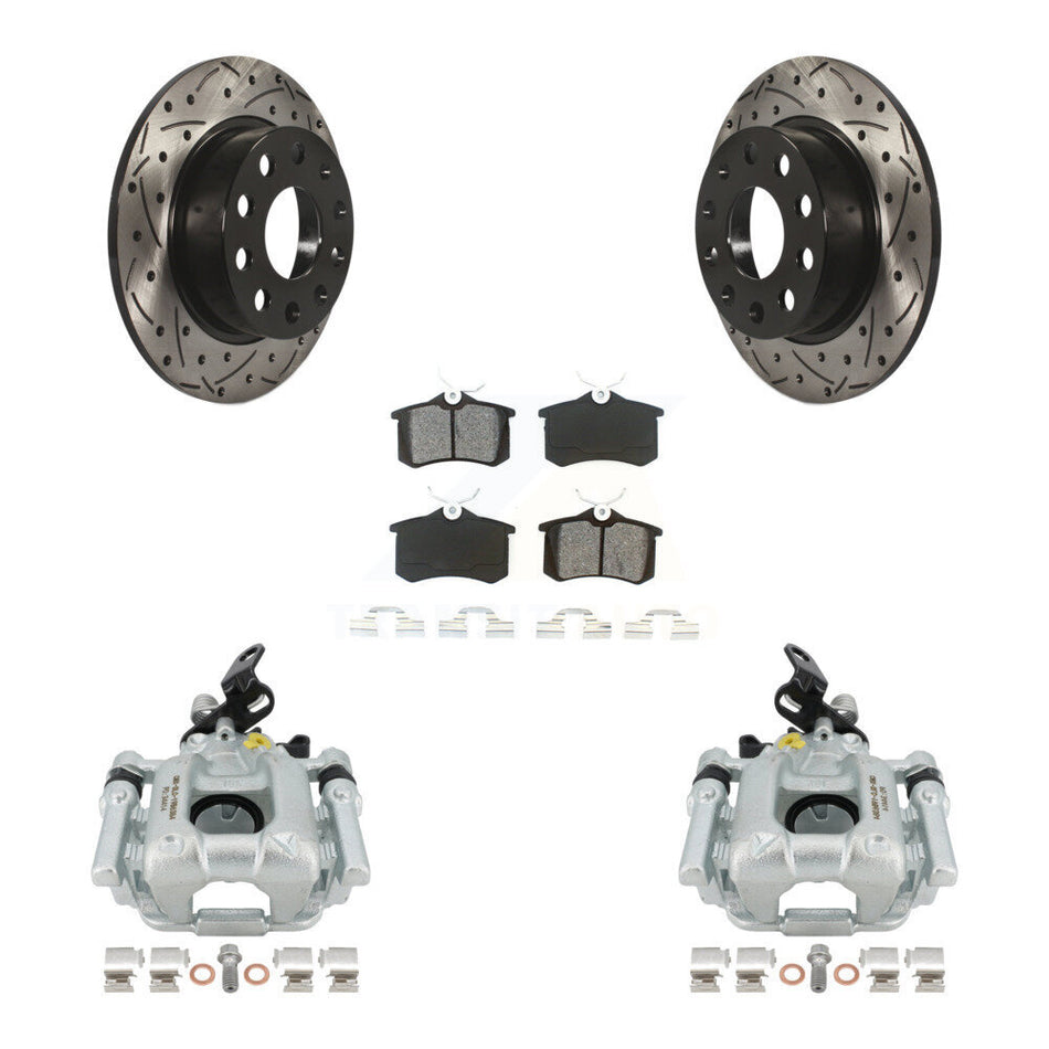 Rear Disc Brake Coated Caliper Drilled Slotted Rotors And Semi-Metallic Pads Kit For 2011 Volkswagen Jetta With 253mm Diameter Rotor KCD-100640S by Transit Auto