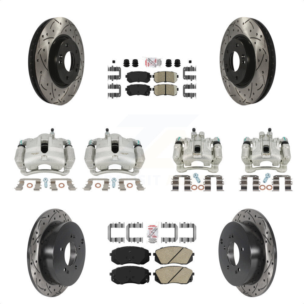 Front Rear Disc Brake Coated Caliper Drilled Slotted Rotors And Ceramic Pads Kit (10Pc) For Hyundai Tucson Kia Sportage KCD-100641N by Transit Auto