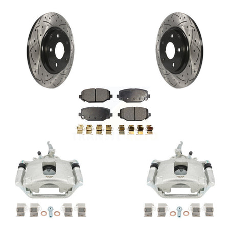 Rear Brake Caliper Drill Slotted Rotor Semi-Metallic Pad Kit For 2014-2020 Dodge Journey KCD-100641P