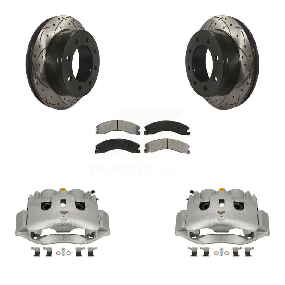 Rear Brake Caliper Drill Slotted Rotors Semi-Metallic Pad Kit For Chevrolet Express 4500 KCD-100641S