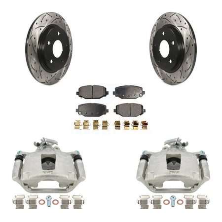 Rear Disc Brake Coated Caliper Drilled Slotted Rotors And Ceramic Pads Kit For 2017-2018 Dodge Grand Caravan With Single Piston Front KCD-100641T by Transit Auto