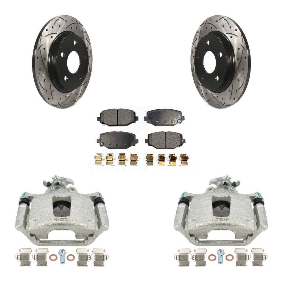 Rear Disc Brake Coated Caliper Drilled Slotted Rotors And Ceramic Pads Kit For 2017-2018 Dodge Grand Caravan With Single Piston Front KCD-100641T by Transit Auto