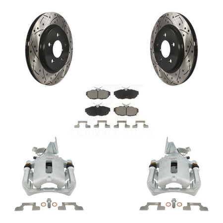 Rear Disc Brake Coated Caliper Drilled Slotted Rotors & Ceramic Pad Kit For Ford Mustang KCD-100642C