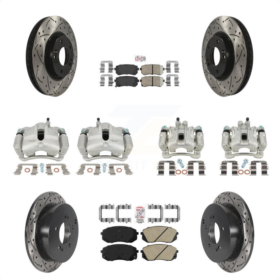 Front Rear Disc Brake Coated Caliper Drilled Slotted Rotors And Ceramic Pads Kit (10Pc) For Hyundai Tucson Kia Sportage KCD-100642N by Transit Auto