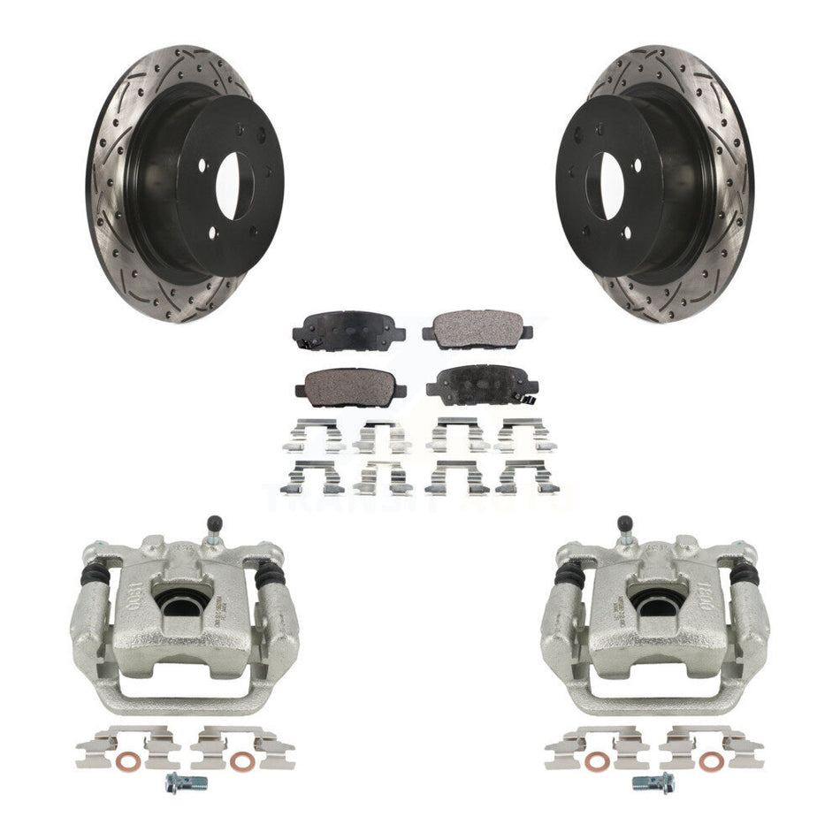 Rear Disc Brake Coated Caliper Drilled Slotted Rotors And Semi-Metallic Pads Kit For Nissan Altima Maxima KCD-100642P