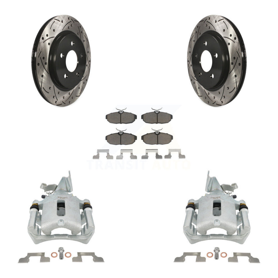 Rear Disc Brake Coated Caliper Drilled Slotted Rotors & Ceramic Pad Kit For Ford Mustang KCD-100643C