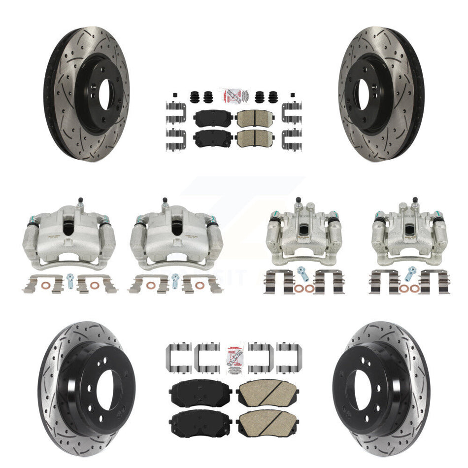 Front Rear Disc Brake Coated Caliper Drilled Slotted Rotors And Ceramic Pads Kit (10Pc) For Kia Sportage Hyundai Tucson KCD-100643N