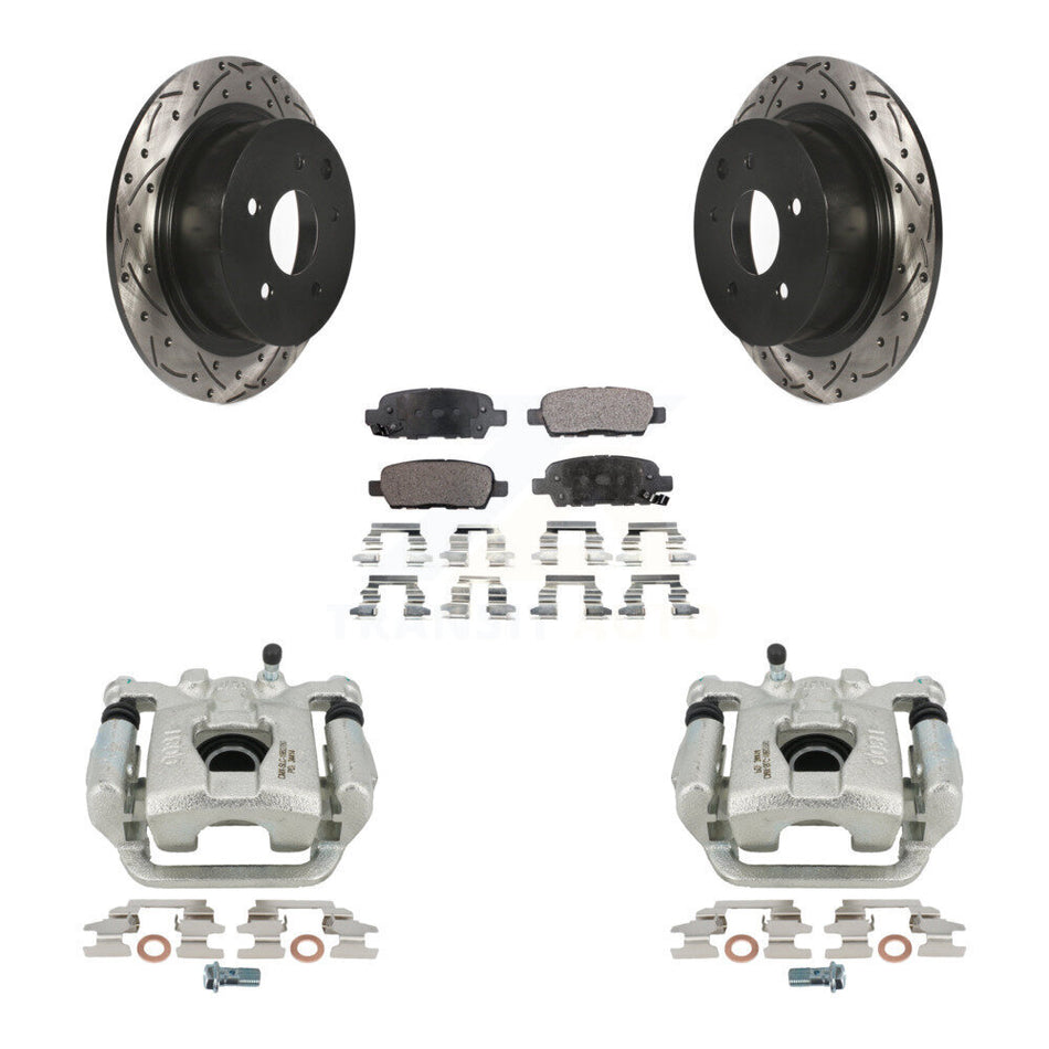 Rear Disc Brake Coated Caliper Drilled Slotted Rotors And Semi-Metallic Pads Kit For Nissan Altima Maxima KCD-100643P